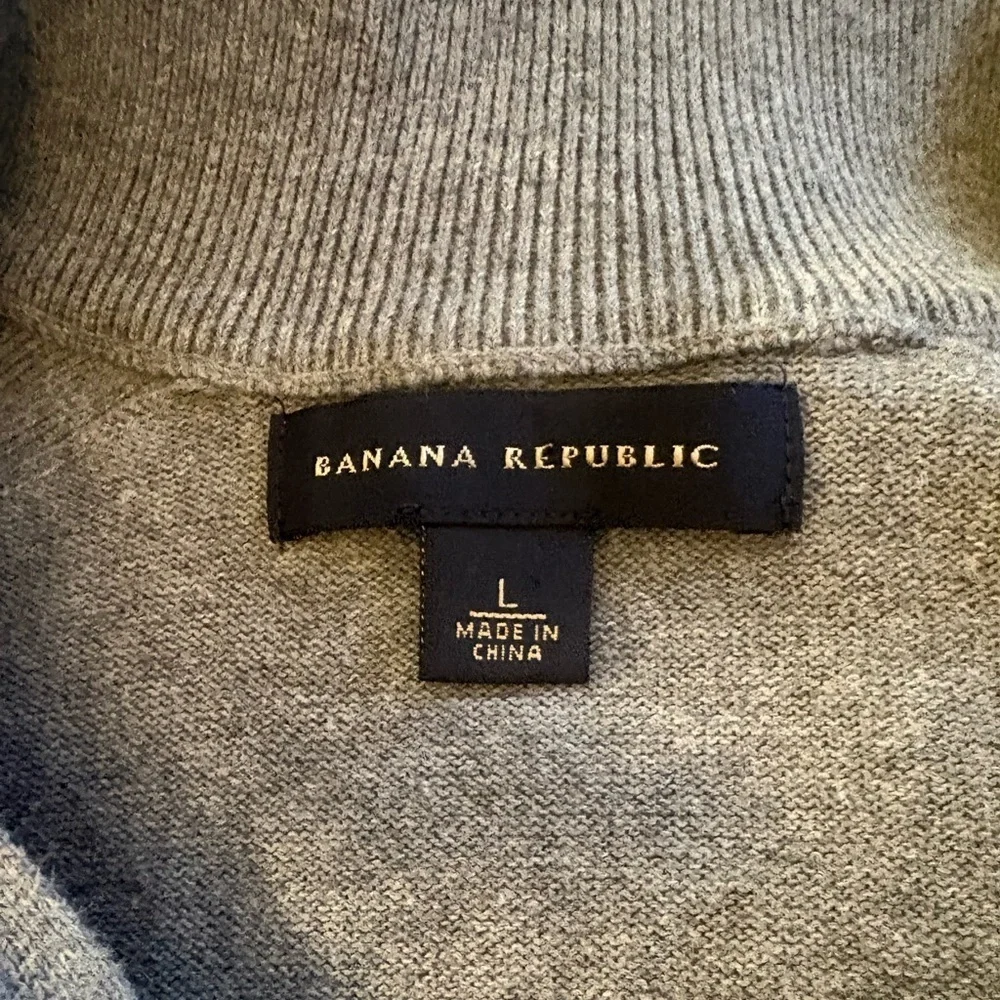Preppy Banana Republic Mock Neck 1/4 Zip Cotton Sweater Men's Large Gray